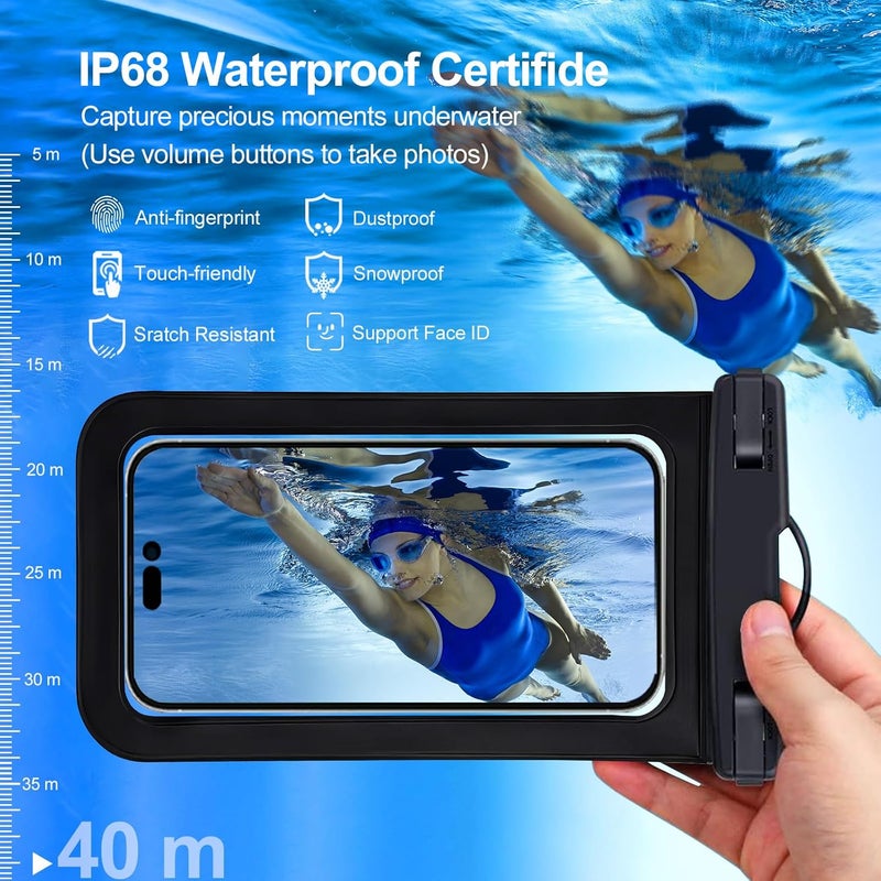 Famoby Up to 8.3" 5 Pack Multicolor Universal Waterproof Phone Pouch, Phone Waterproof Case Dry Bag,Protection Level: IP68,Outdoor Sports for Apple iPhone,Samsung,and More,Black,Blue,Pink,Orange,Green - Image 5